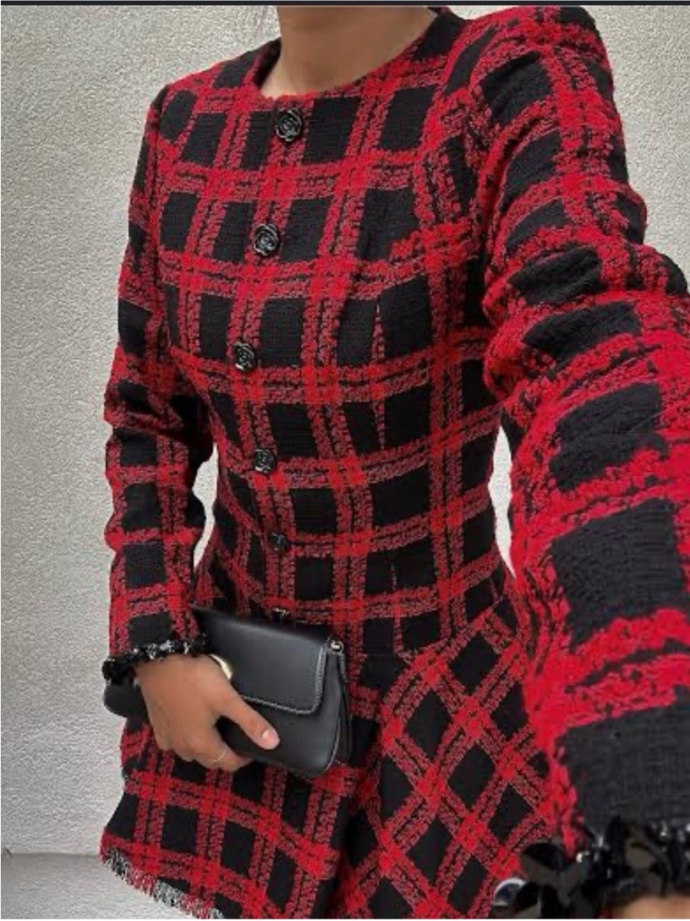 ANTONIO MELANI Red and Black Plaid Long-Sleeve Dress